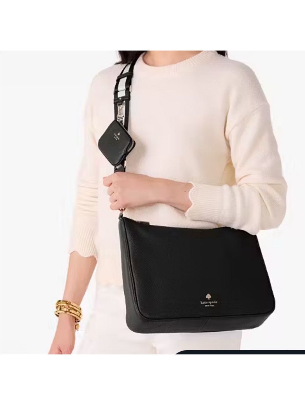 kate spade Black Pebbled Leather Crossbody Bag with Detachable Strap Pouch